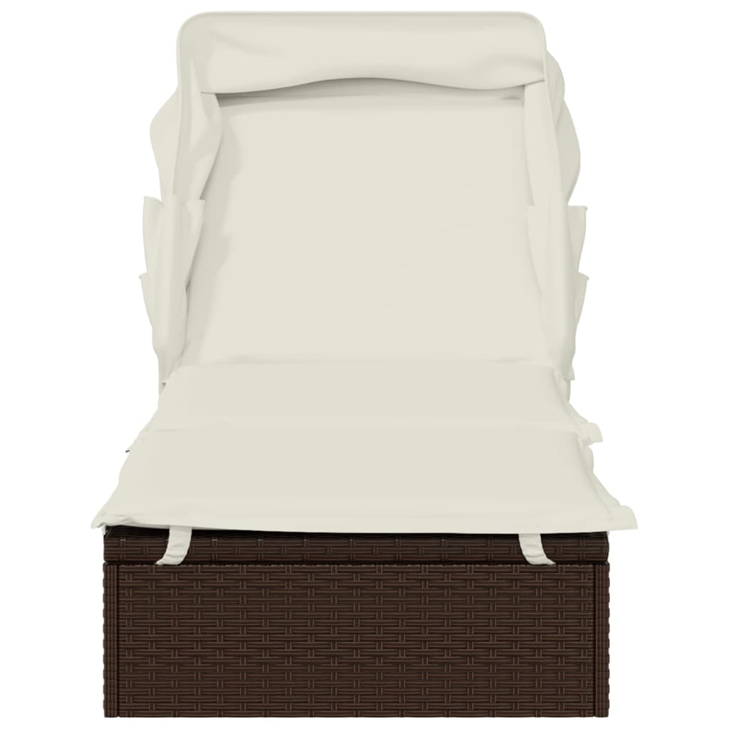 Ligbed met inklapbaar dak 213x63x97 cm poly rattan bruin