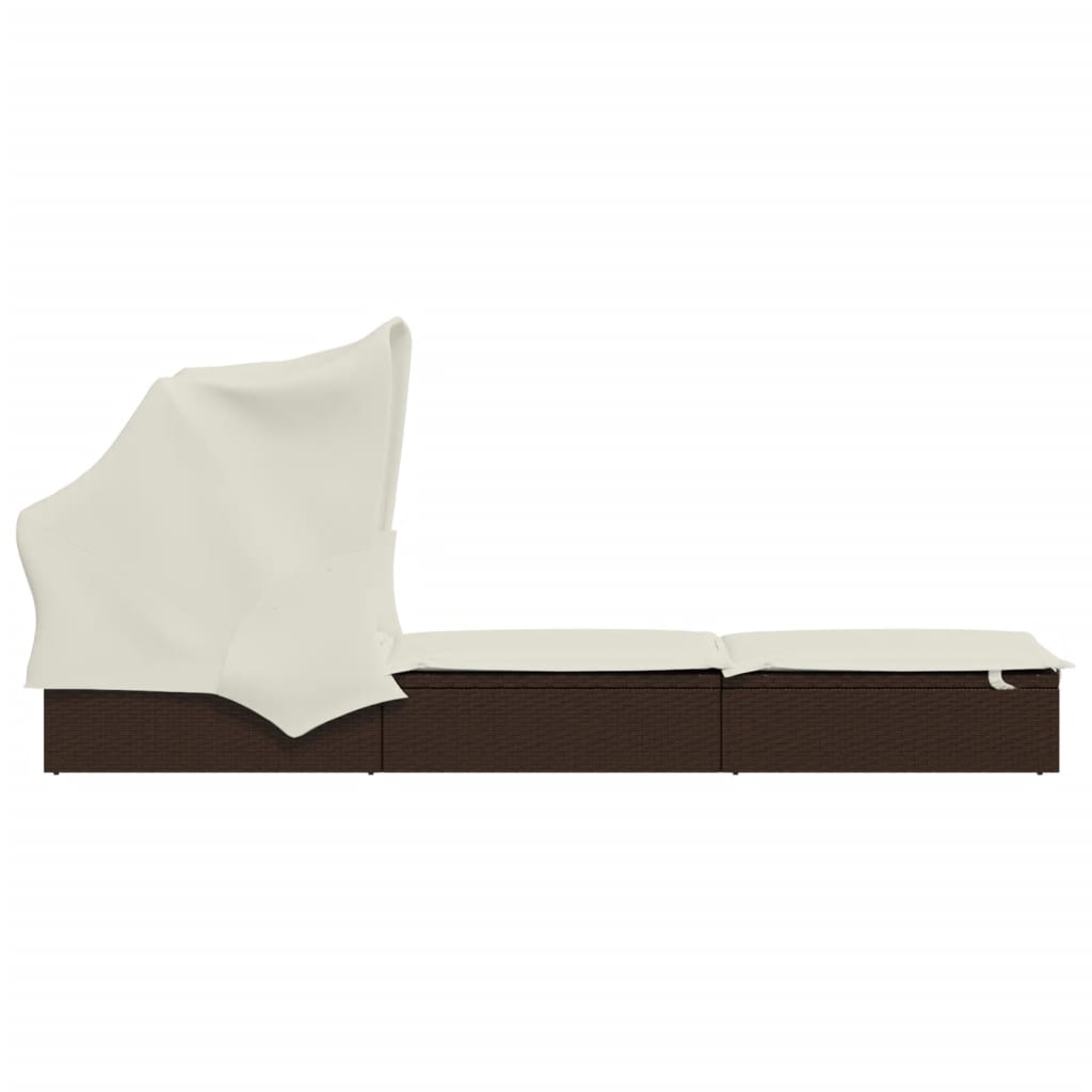 Ligbed met inklapbaar dak 213x63x97 cm poly rattan bruin