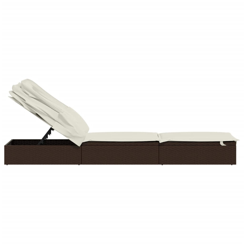 Ligbed met inklapbaar dak 213x63x97 cm poly rattan bruin