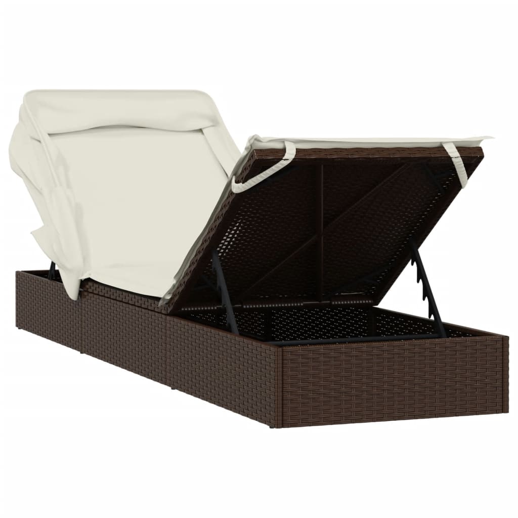 Ligbed met inklapbaar dak 213x63x97 cm poly rattan bruin