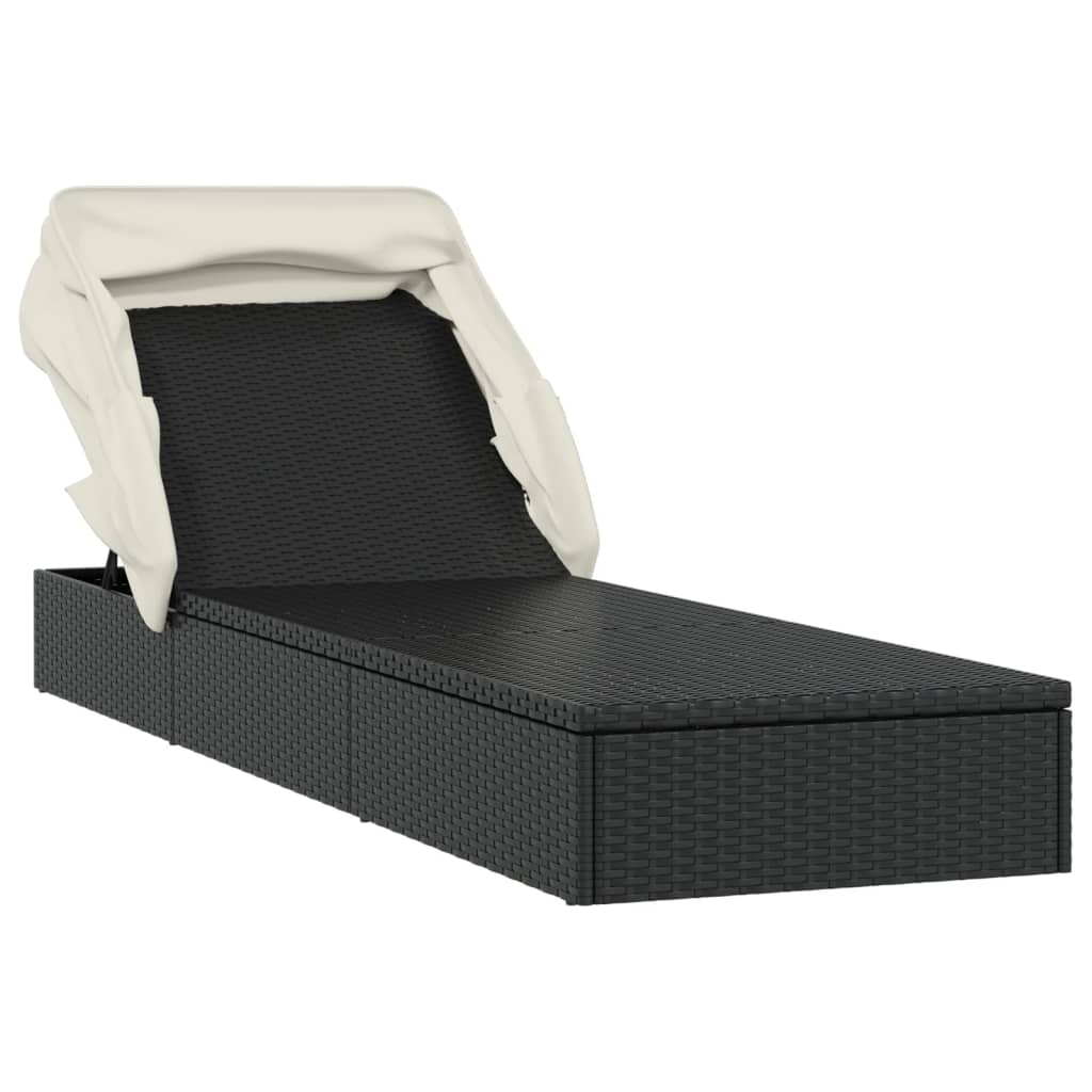 Ligbed met inklapbaar dak 213x63x97 cm poly rattan zwart
