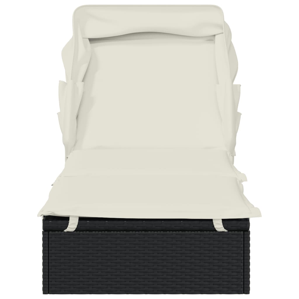 Ligbed met inklapbaar dak 213x63x97 cm poly rattan zwart