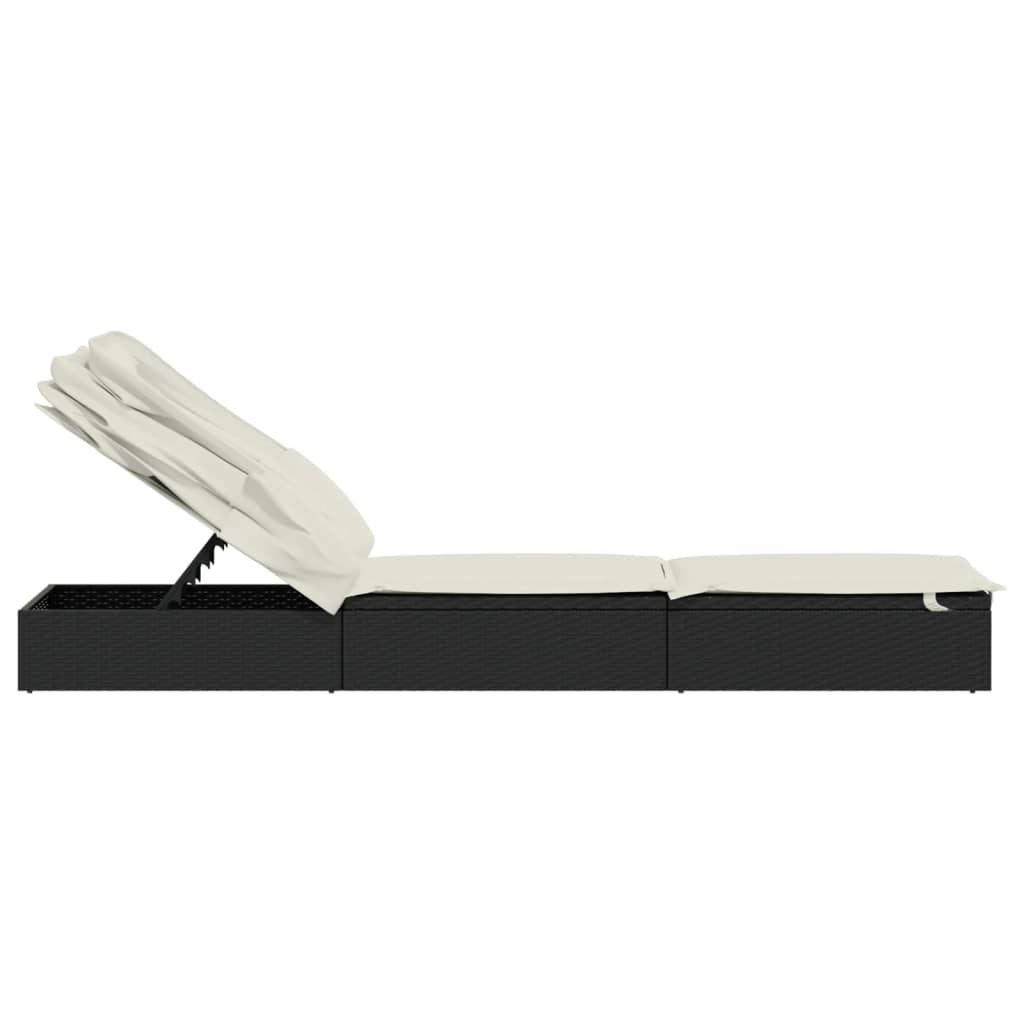 Ligbed met inklapbaar dak 213x63x97 cm poly rattan zwart