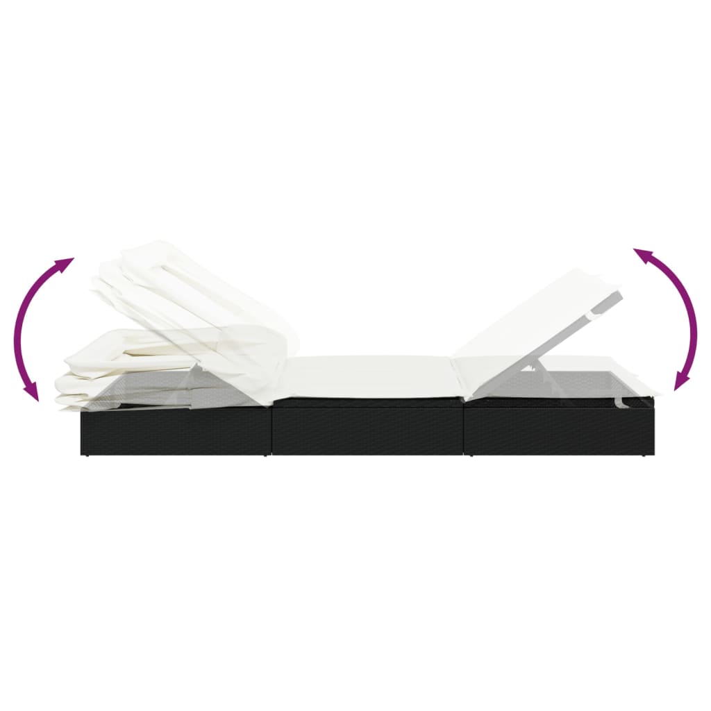 Ligbed met inklapbaar dak 213x63x97 cm poly rattan zwart