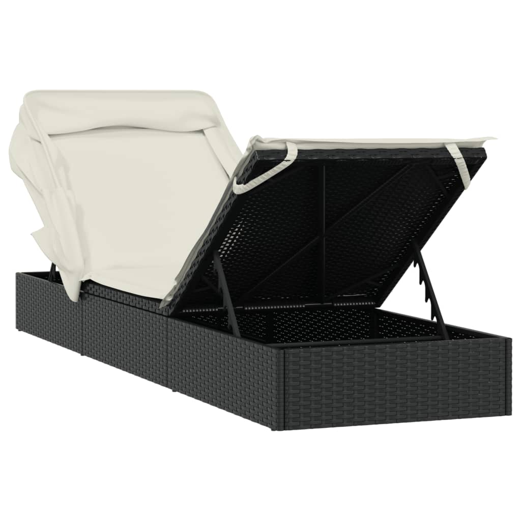 Ligbed met inklapbaar dak 213x63x97 cm poly rattan zwart