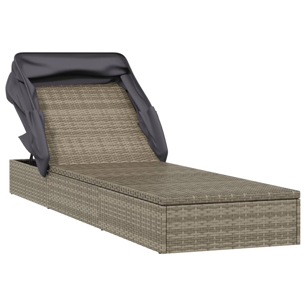 Ligbed met inklapbaar dak 213x63x97 cm poly rattan grijs