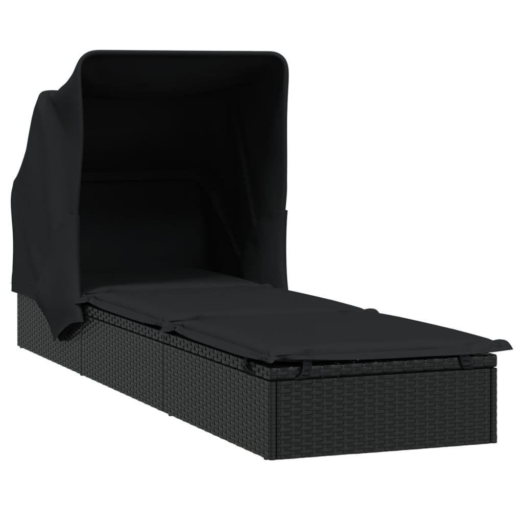 Ligbed met inklapbaar dak 213x63x97 cm poly rattan zwart