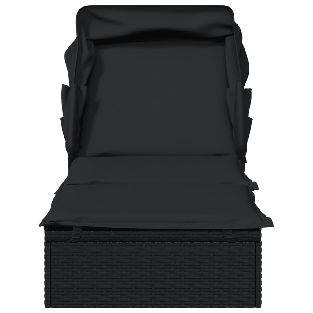 Ligbed met inklapbaar dak 213x63x97 cm poly rattan zwart