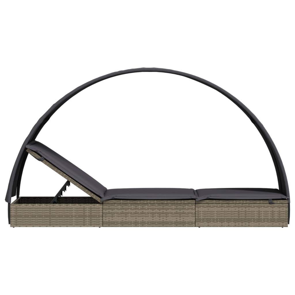 Ligbed met rond dak 211x57x140 cm poly rattan grijs