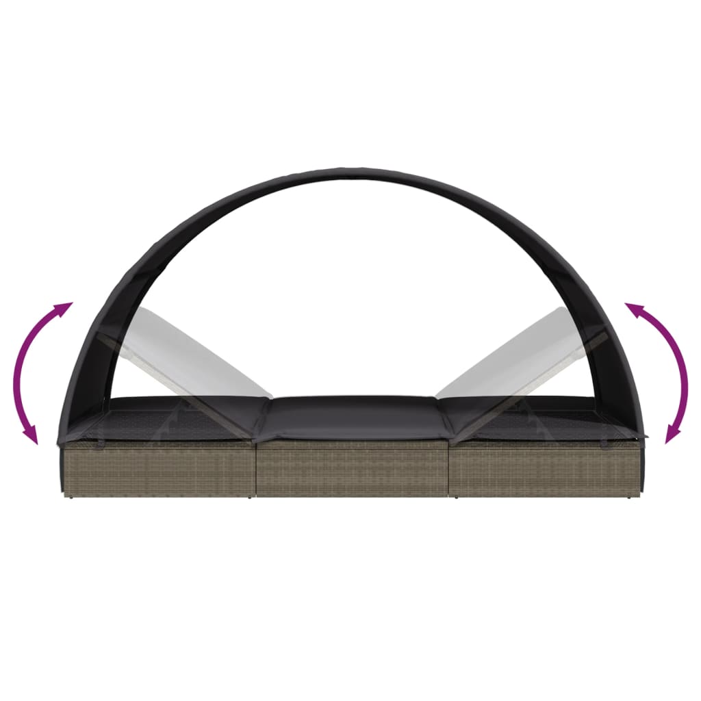 Ligbed met rond dak 211x57x140 cm poly rattan grijs