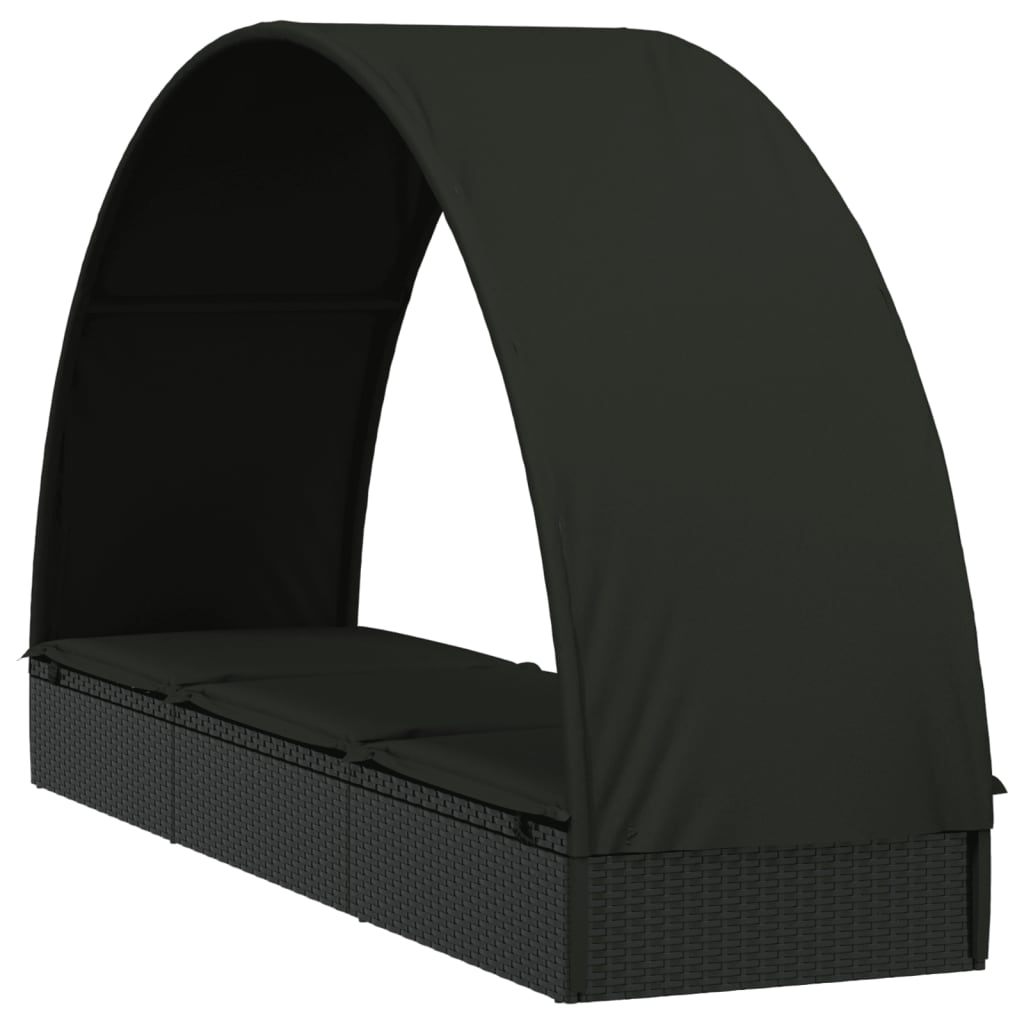 Ligbed met rond dak 211x57x140 cm poly rattan zwart