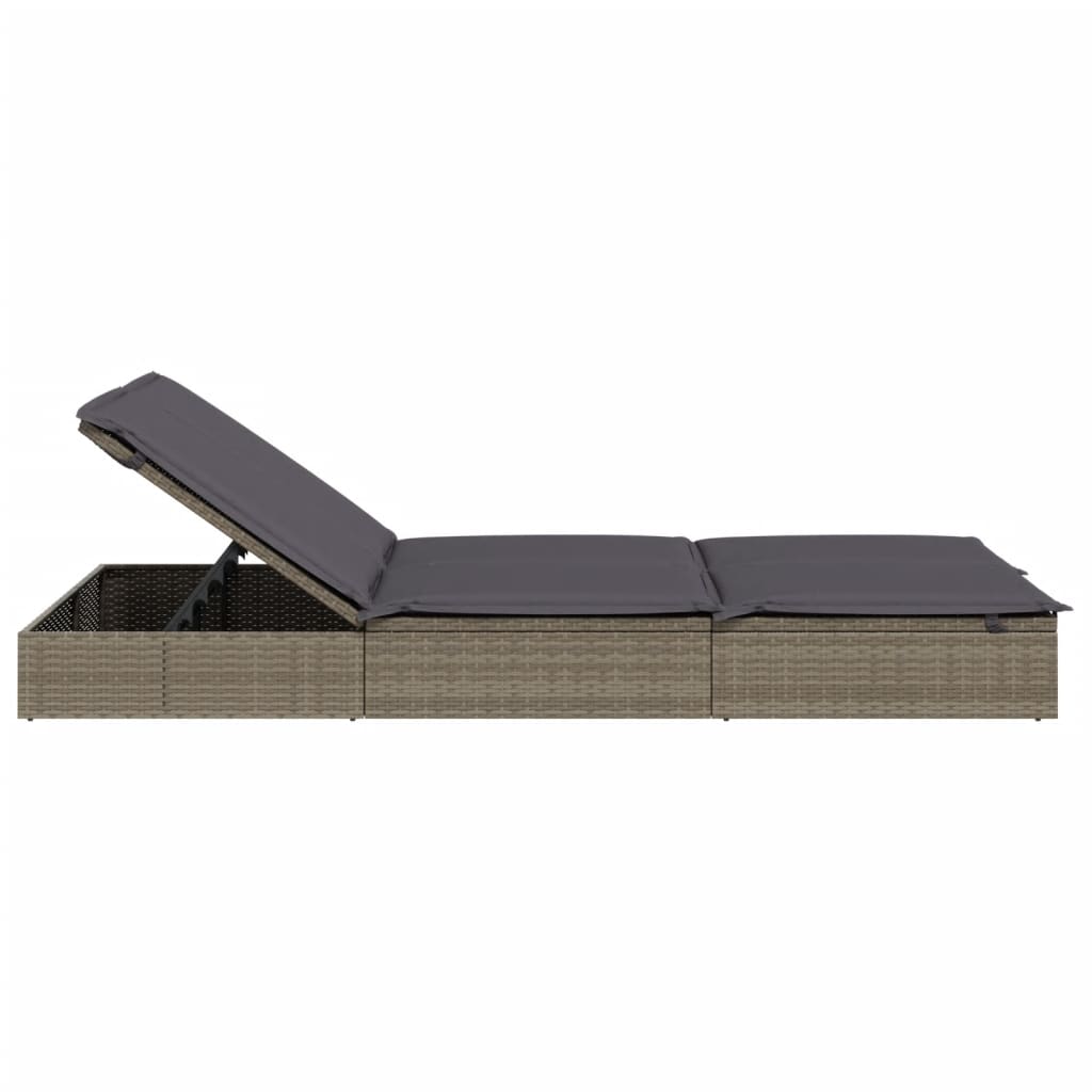 Ligbed met kussens 2-persoons poly rattan grijs