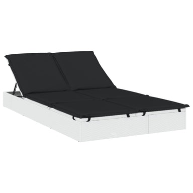 Ligbed met kussens 2-persoons poly rattan wit