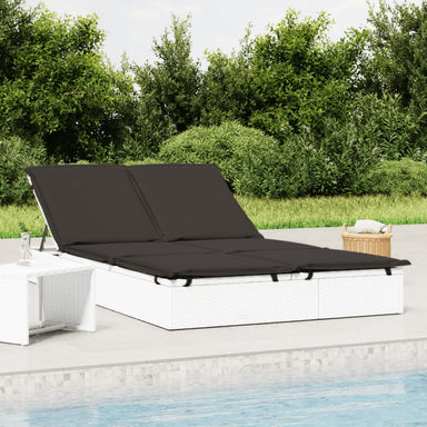 Ligbed met kussens 2-persoons poly rattan wit