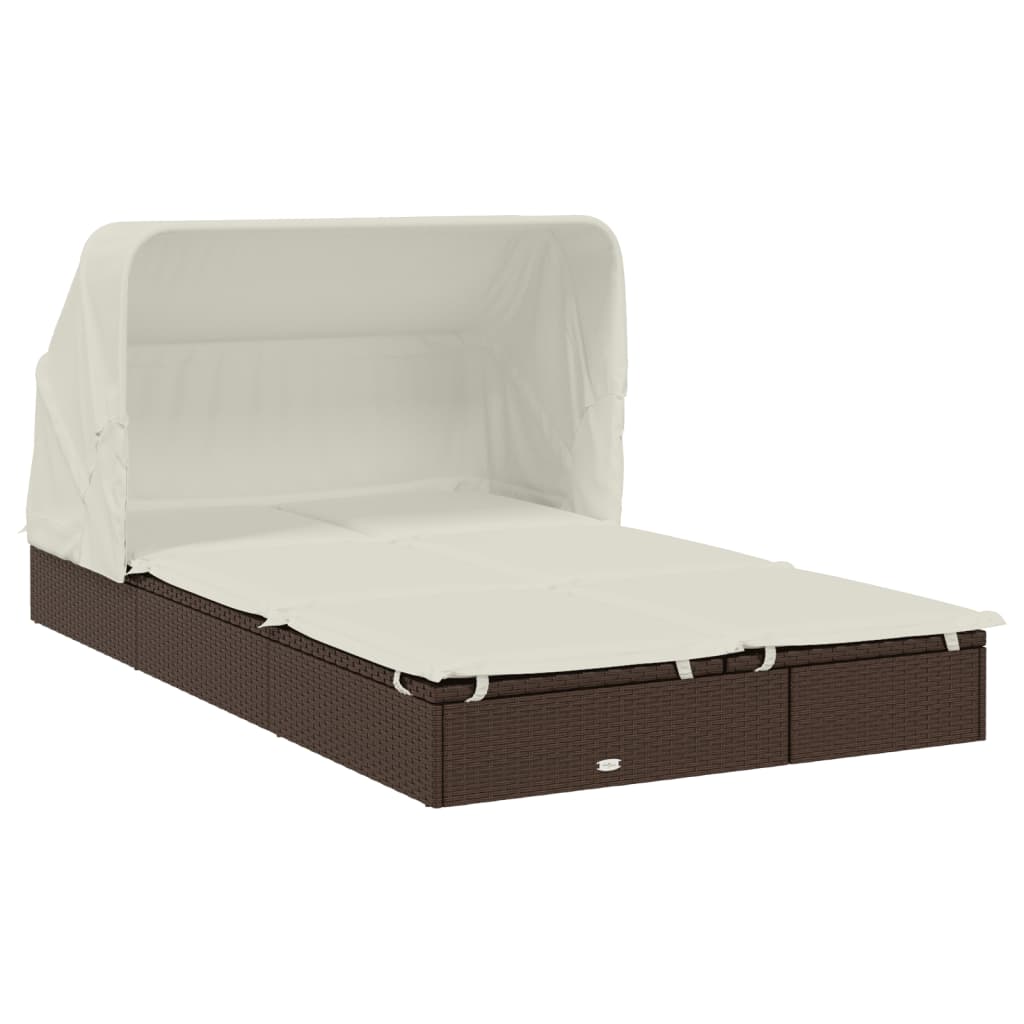 Ligbed 2-persoons met dak 213x118x97 cm poly rattan bruin