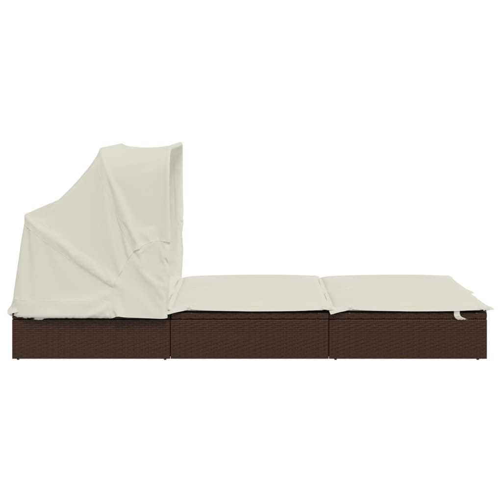 Ligbed 2-persoons met dak 213x118x97 cm poly rattan bruin