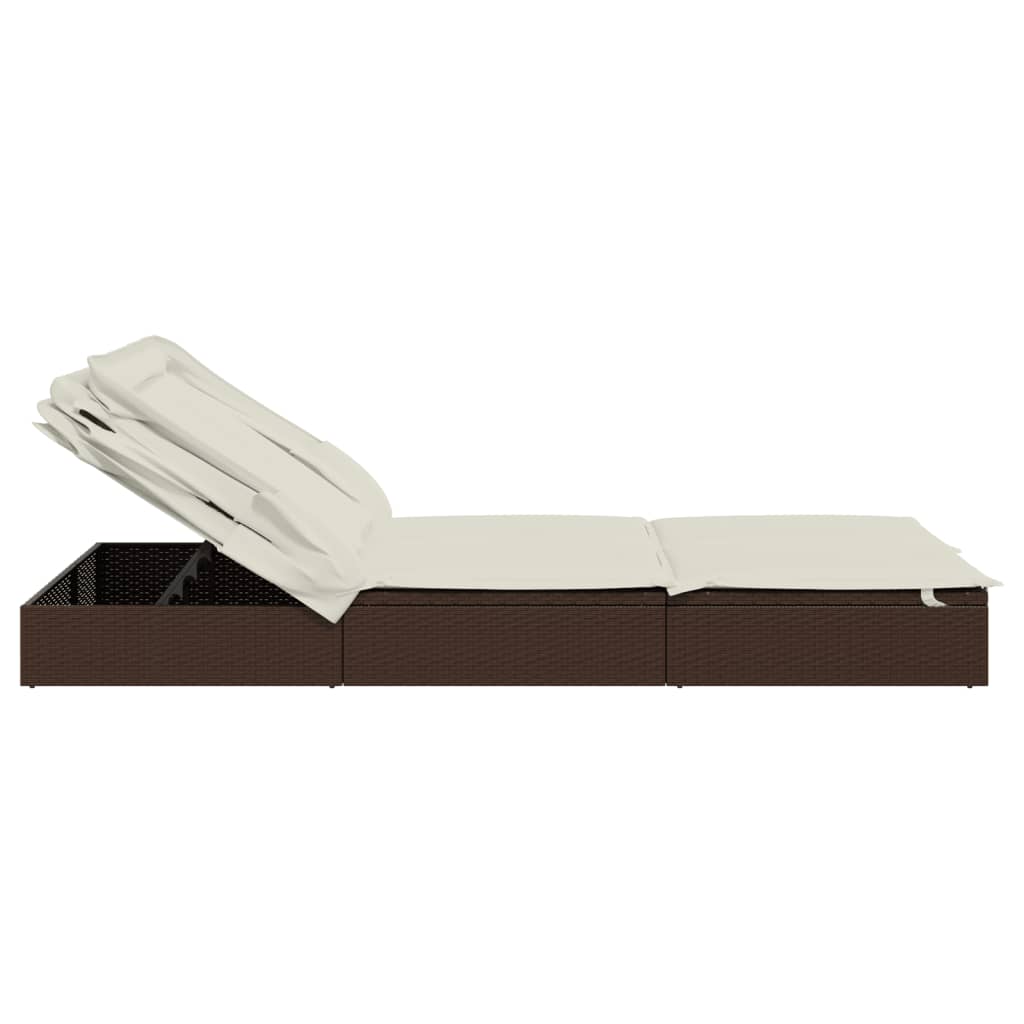 Ligbed 2-persoons met dak 213x118x97 cm poly rattan bruin