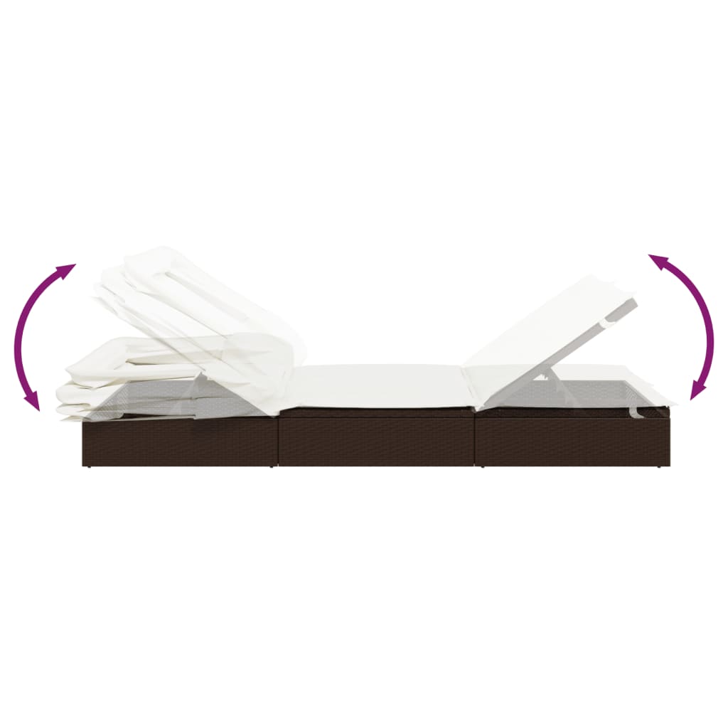Ligbed 2-persoons met dak 213x118x97 cm poly rattan bruin