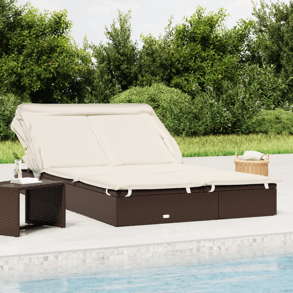 Ligbed 2-persoons met dak 213x118x97 cm poly rattan bruin
