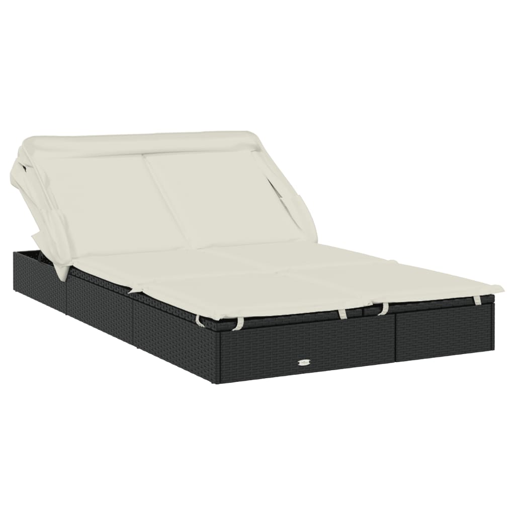 Ligbed 2-persoons met dak 213x118x97 cm poly rattan zwart