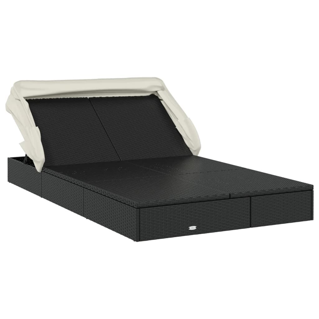 Ligbed 2-persoons met dak 213x118x97 cm poly rattan zwart