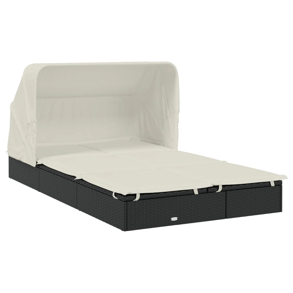 Ligbed 2-persoons met dak 213x118x97 cm poly rattan zwart