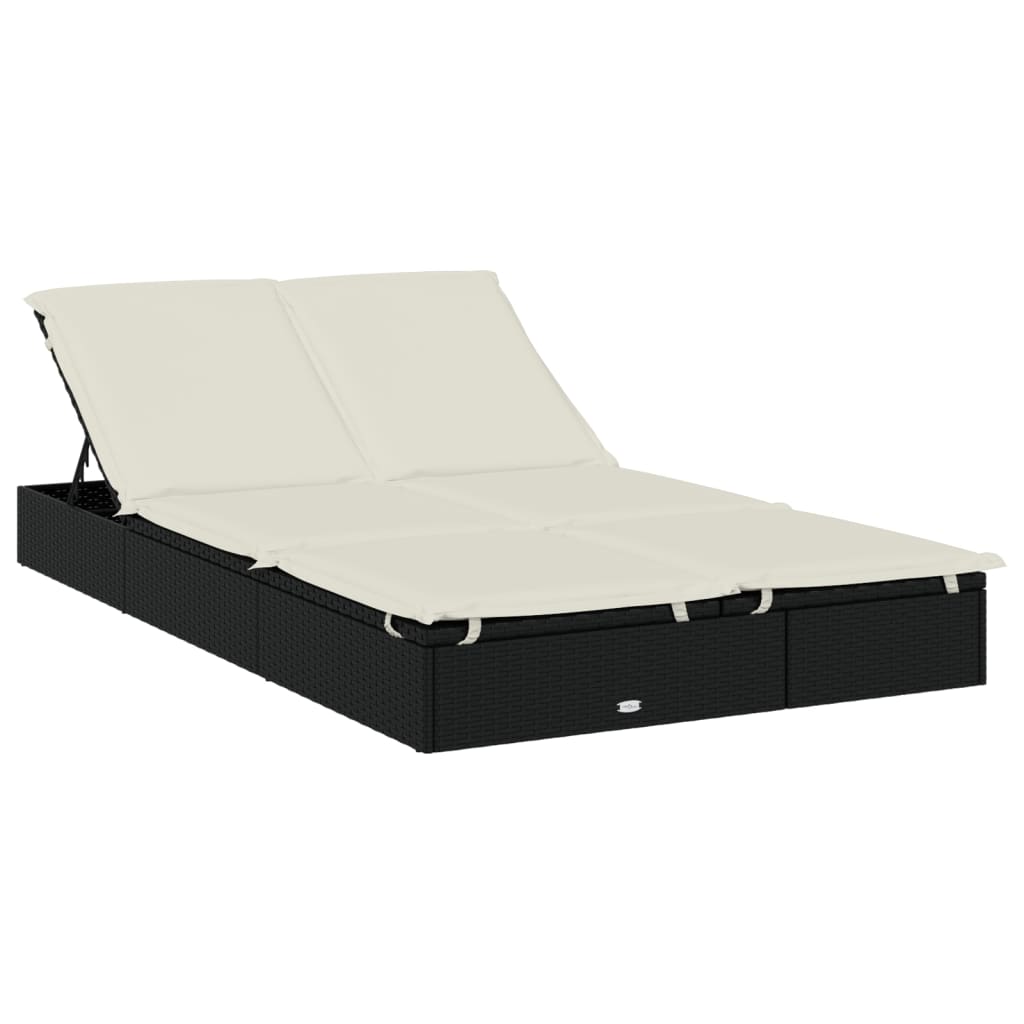 Ligbed 2-persoons met dak 213x118x97 cm poly rattan zwart