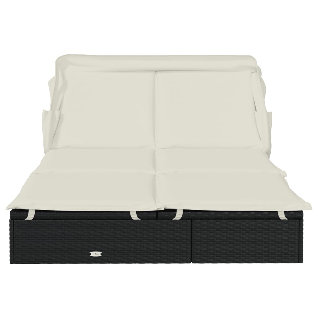 Ligbed 2-persoons met dak 213x118x97 cm poly rattan zwart