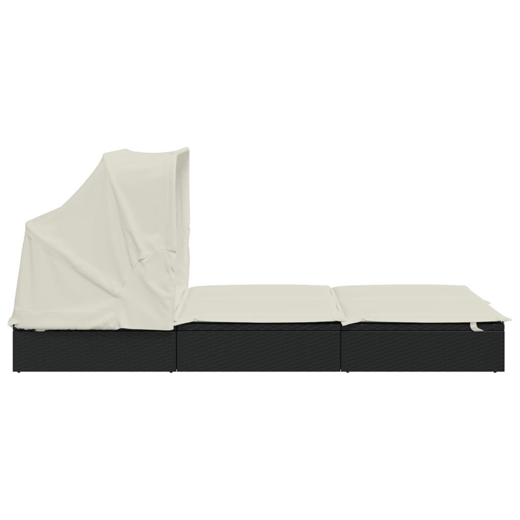 Ligbed 2-persoons met dak 213x118x97 cm poly rattan zwart