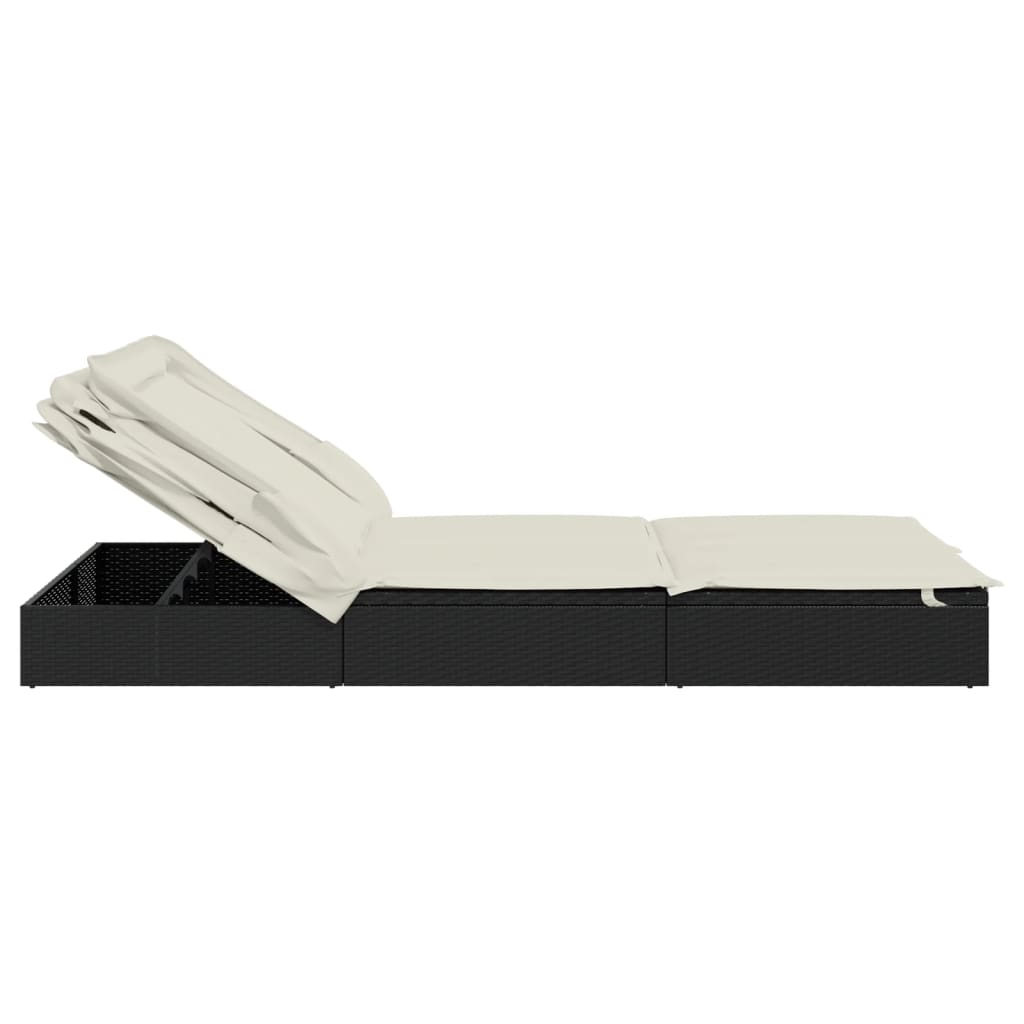 Ligbed 2-persoons met dak 213x118x97 cm poly rattan zwart