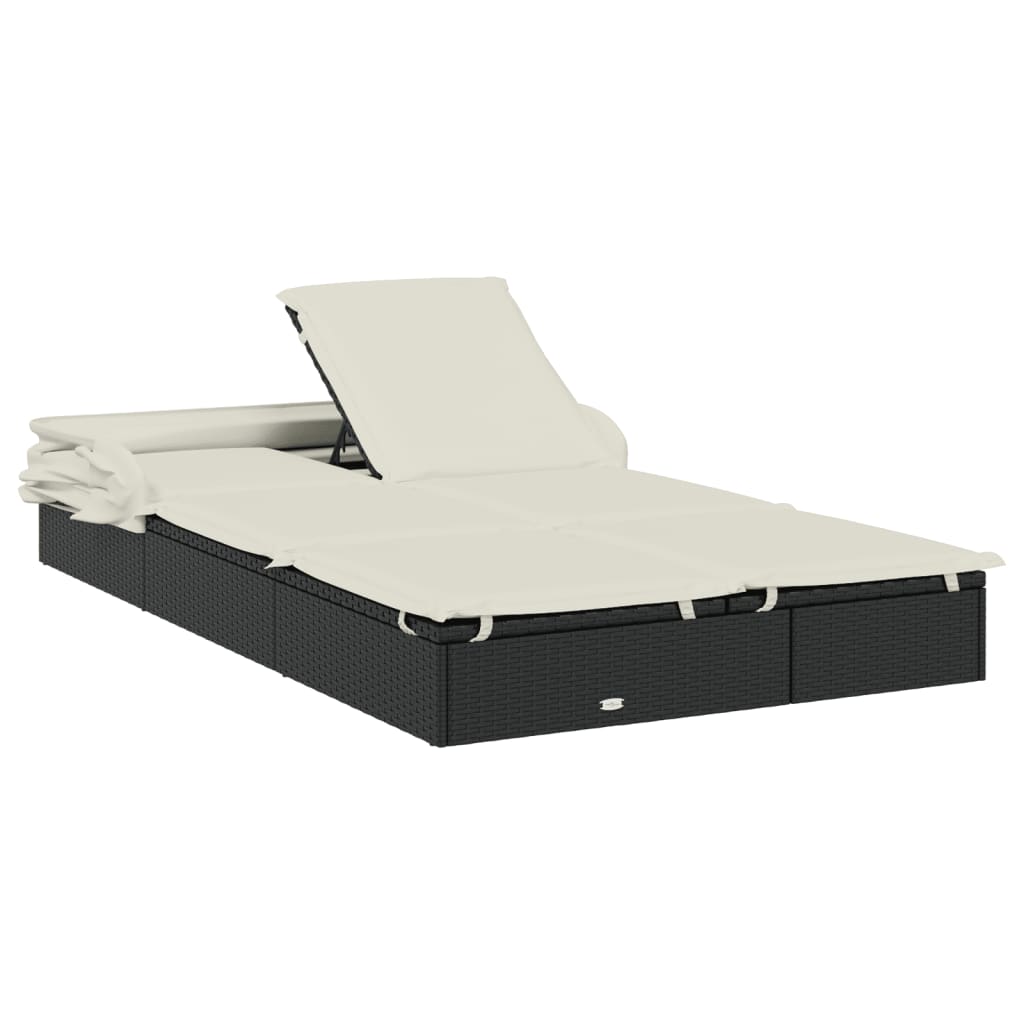 Ligbed 2-persoons met dak 213x118x97 cm poly rattan zwart