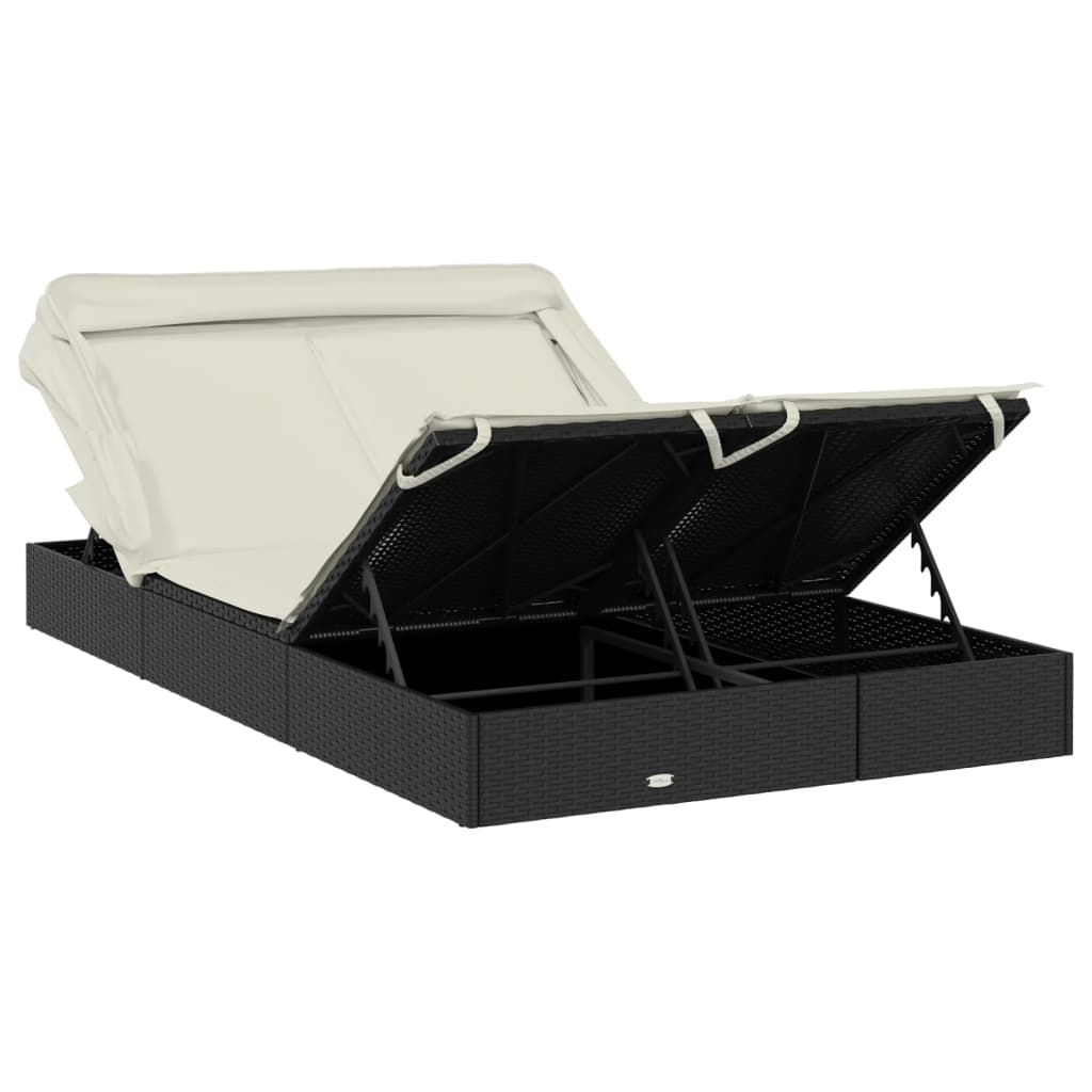 Ligbed 2-persoons met dak 213x118x97 cm poly rattan zwart