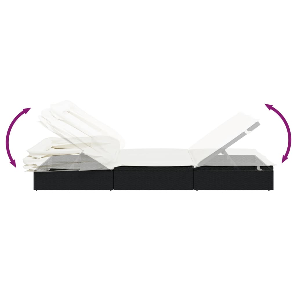 Ligbed 2-persoons met dak 213x118x97 cm poly rattan zwart