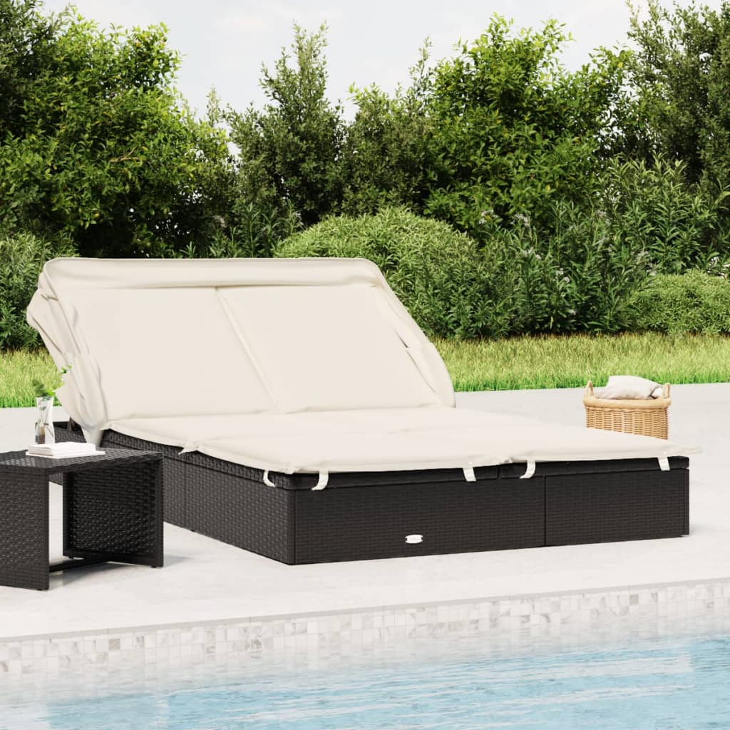 Ligbed 2-persoons met dak 213x118x97 cm poly rattan zwart