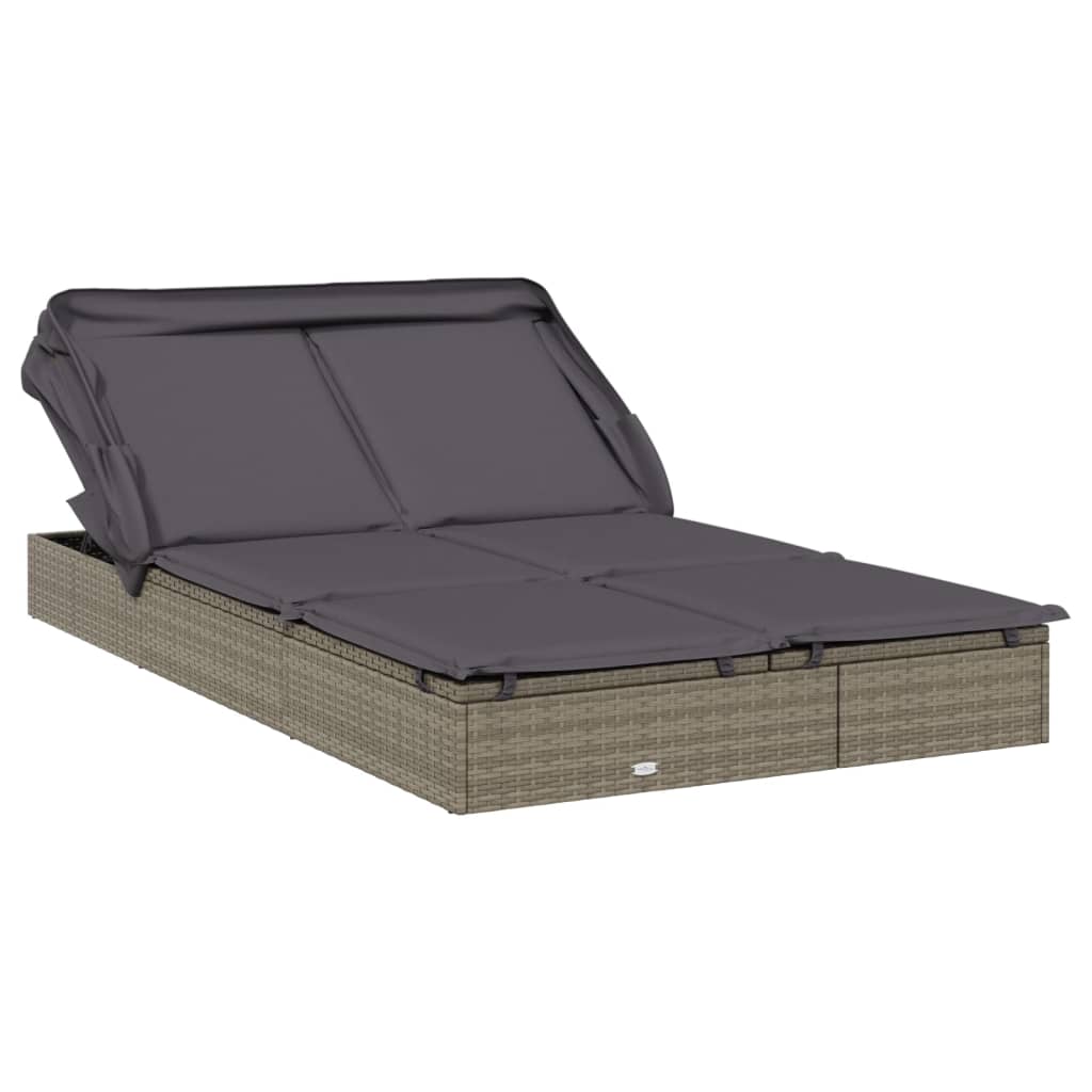 Ligbed 2-persoons met dak 213x118x97 cm poly rattan grijs