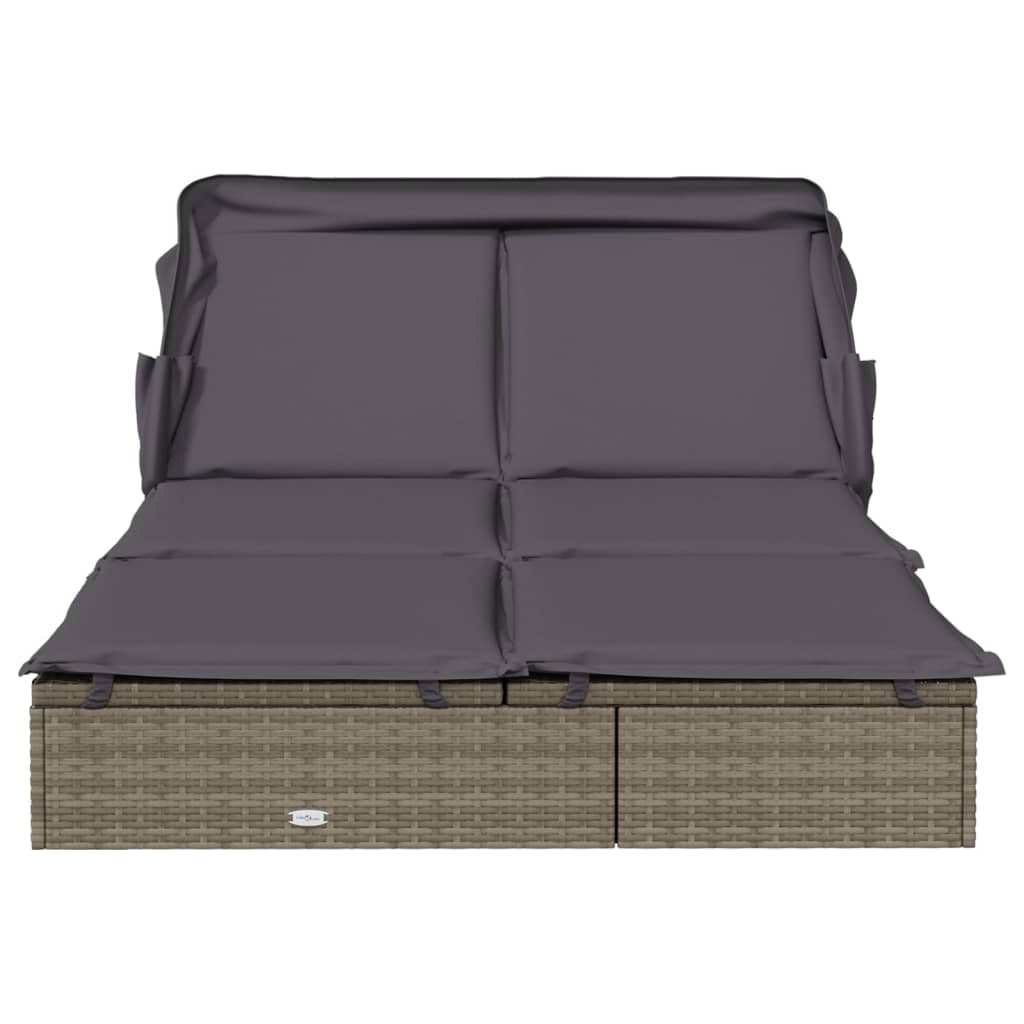Ligbed 2-persoons met dak 213x118x97 cm poly rattan grijs