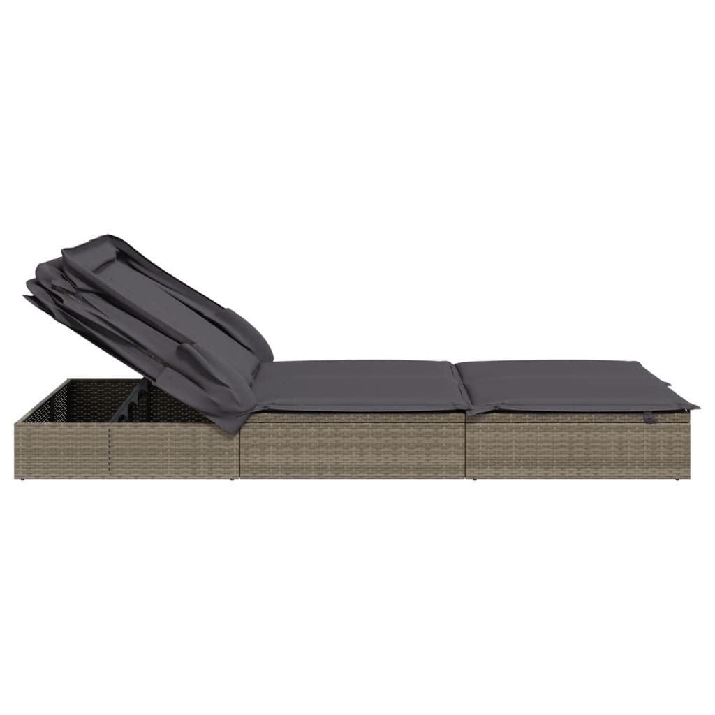 Ligbed 2-persoons met dak 213x118x97 cm poly rattan grijs
