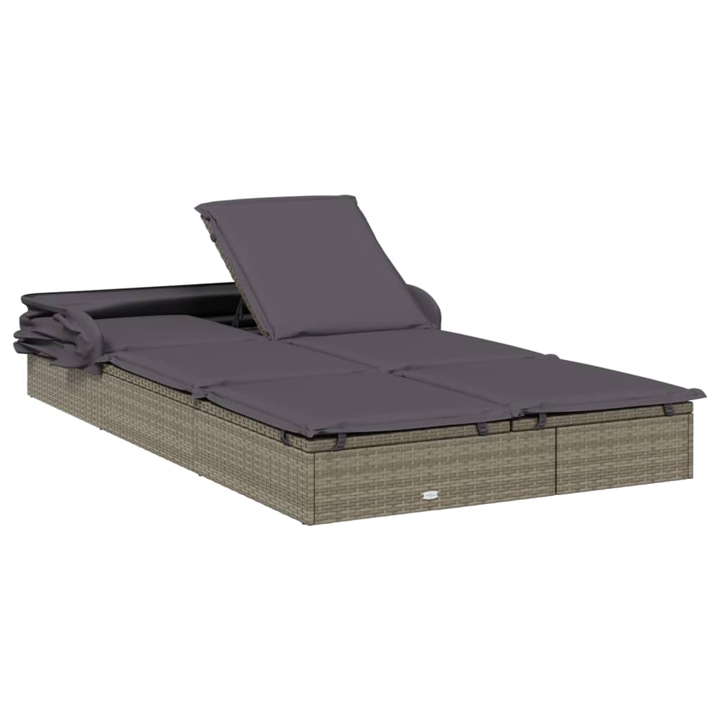 Ligbed 2-persoons met dak 213x118x97 cm poly rattan grijs
