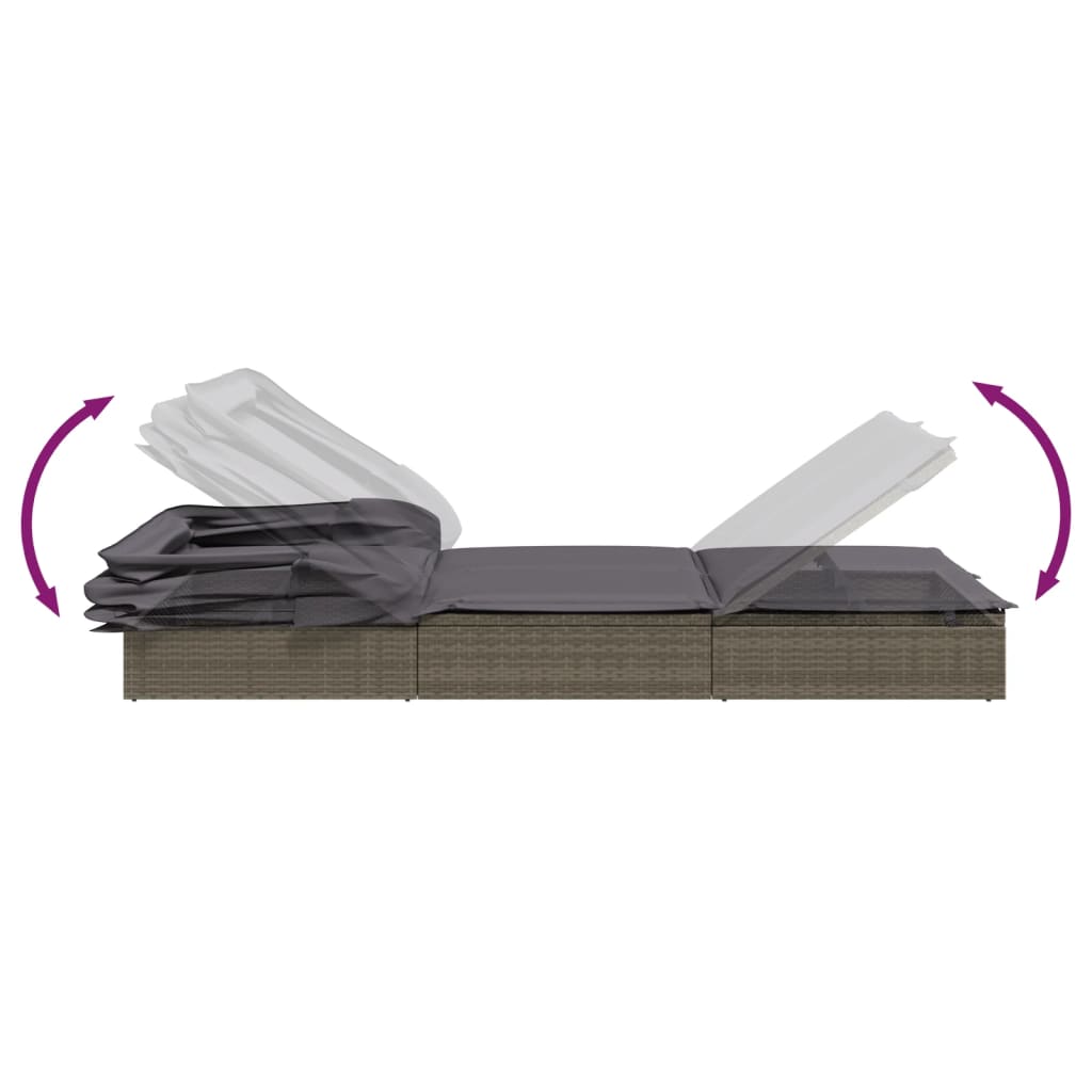 Ligbed 2-persoons met dak 213x118x97 cm poly rattan grijs