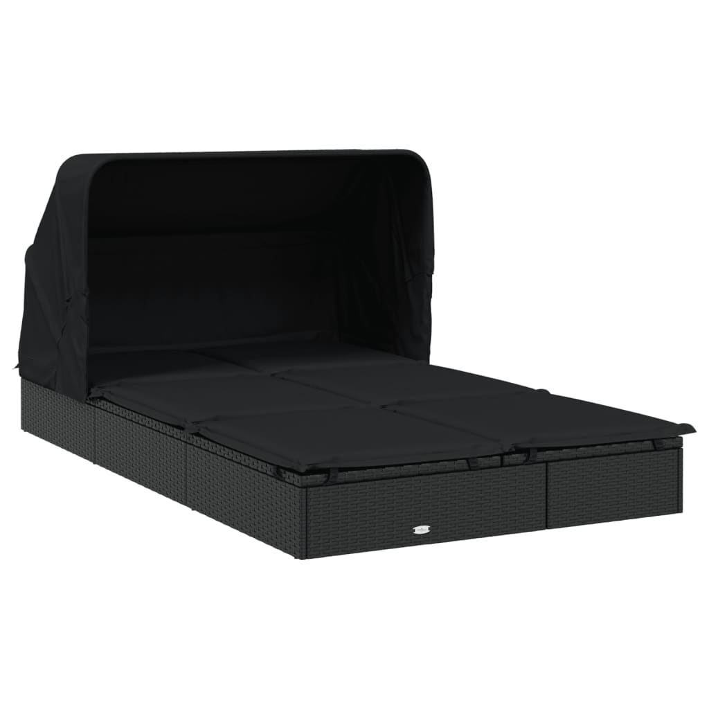 Ligbed 2-persoons met dak 213x118x97 cm poly rattan zwart