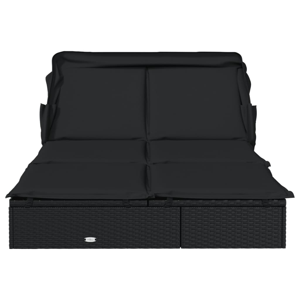 Ligbed 2-persoons met dak 213x118x97 cm poly rattan zwart