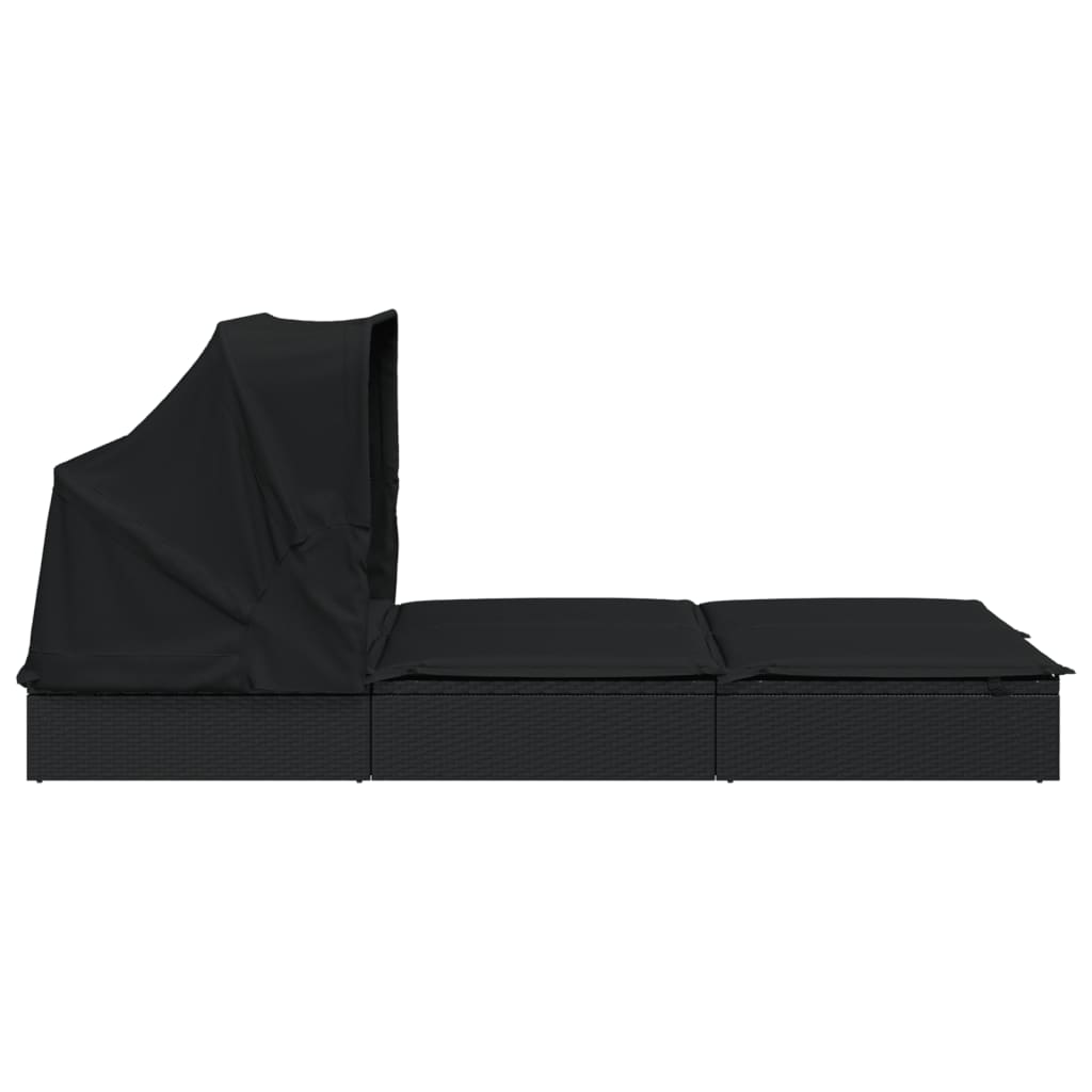 Ligbed 2-persoons met dak 213x118x97 cm poly rattan zwart