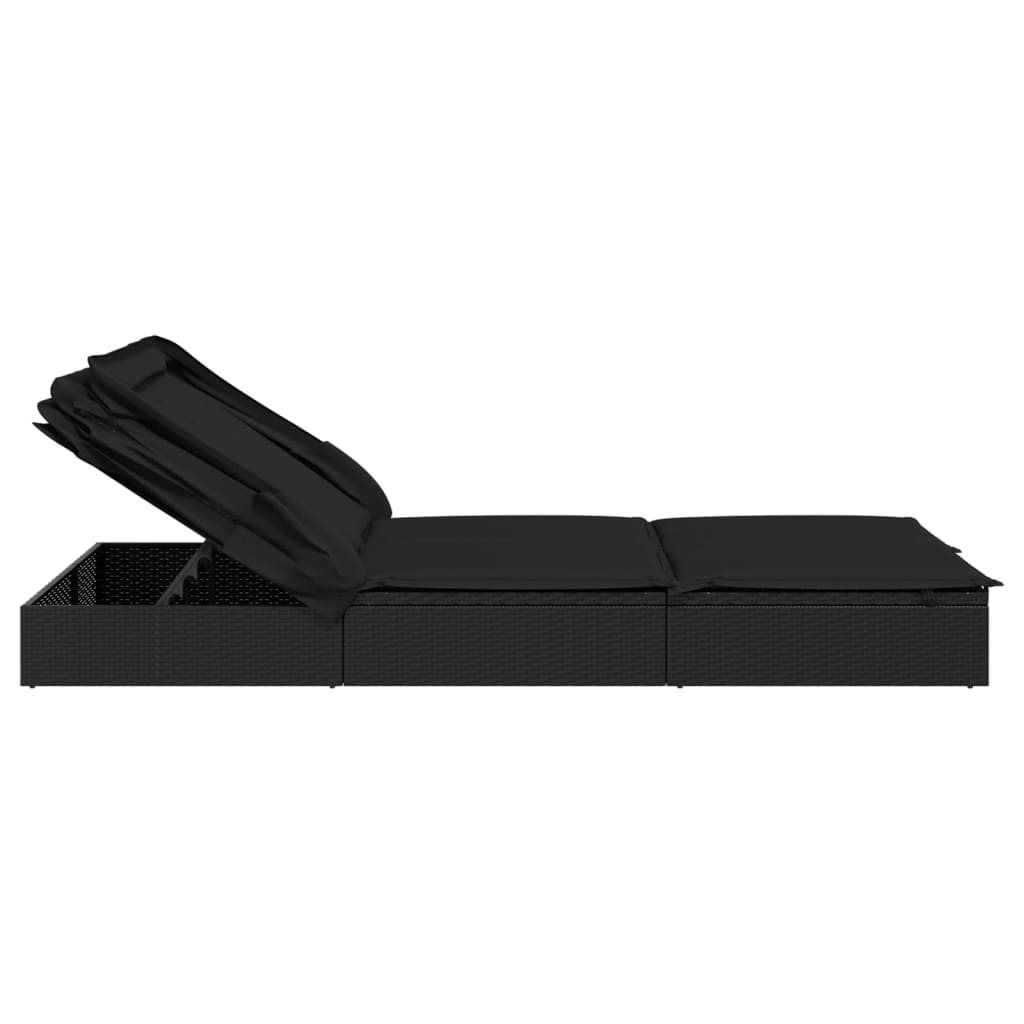 Ligbed 2-persoons met dak 213x118x97 cm poly rattan zwart