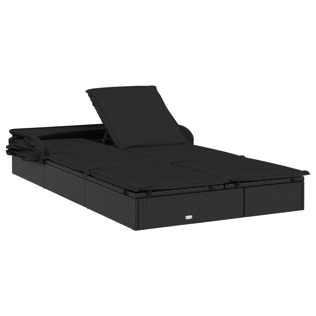 Ligbed 2-persoons met dak 213x118x97 cm poly rattan zwart