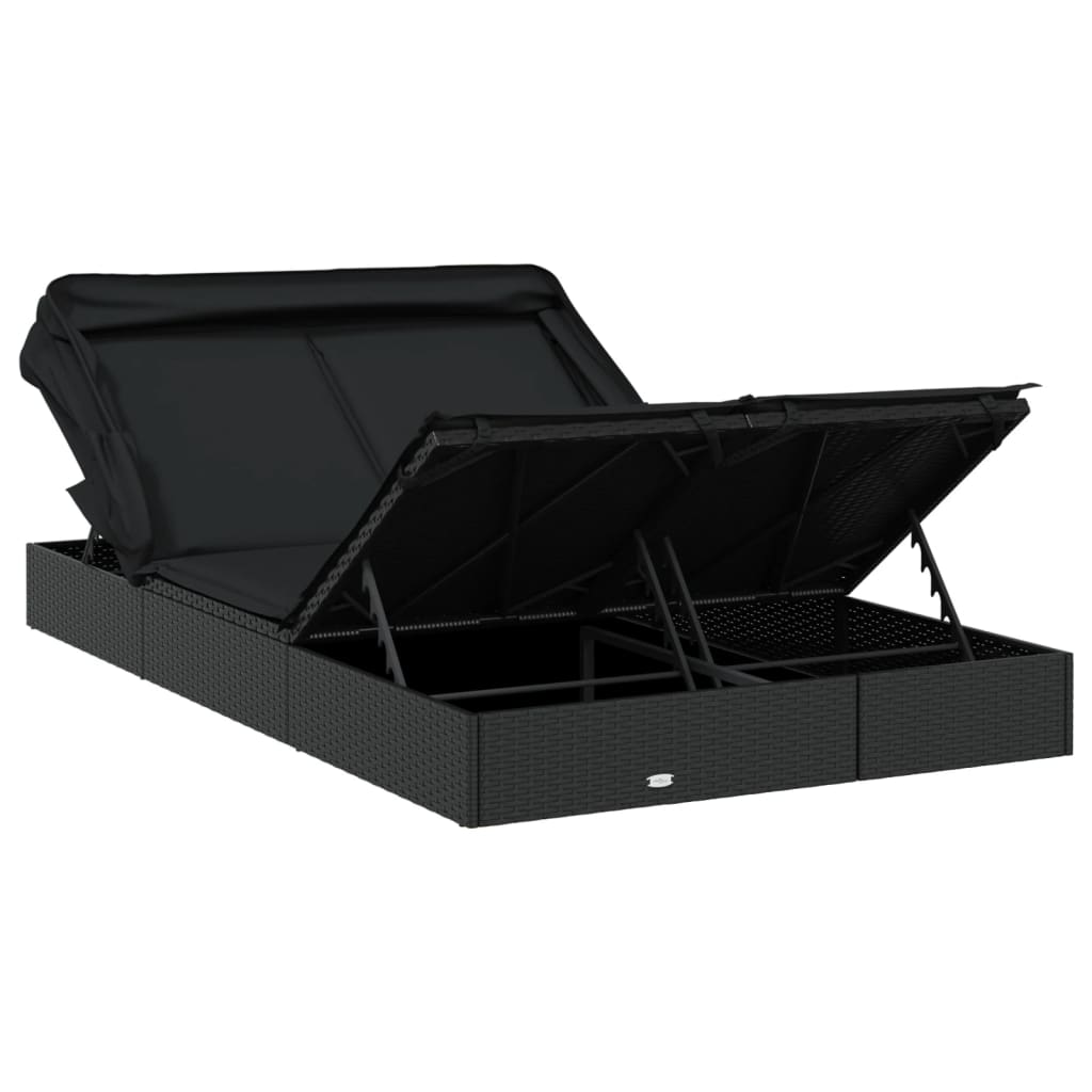 Ligbed 2-persoons met dak 213x118x97 cm poly rattan zwart