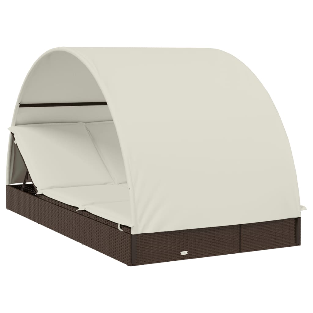 Ligbed 2-persoons met rond dak 211x112x140 cm poly rattan bruin