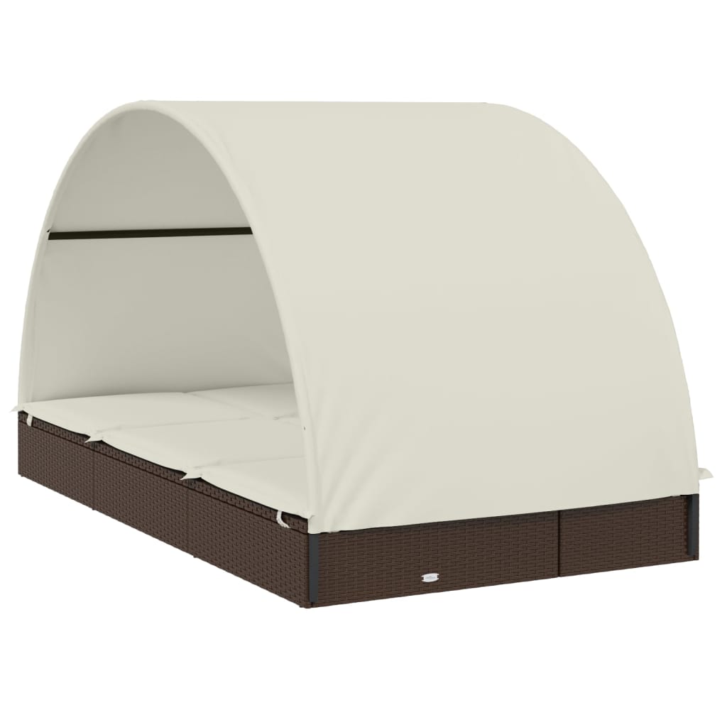 Ligbed 2-persoons met rond dak 211x112x140 cm poly rattan bruin