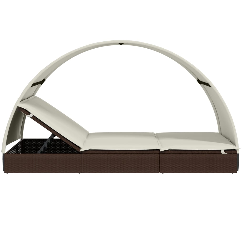 Ligbed 2-persoons met rond dak 211x112x140 cm poly rattan bruin