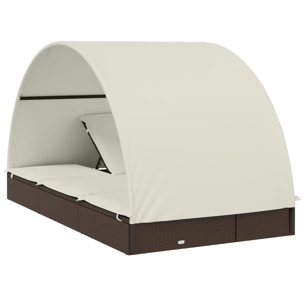 Ligbed 2-persoons met rond dak 211x112x140 cm poly rattan bruin