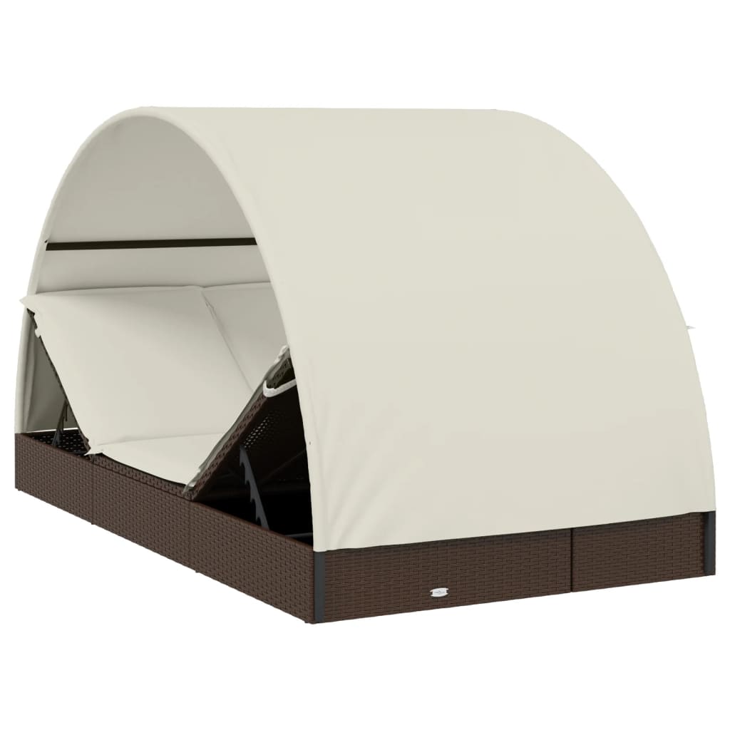 Ligbed 2-persoons met rond dak 211x112x140 cm poly rattan bruin
